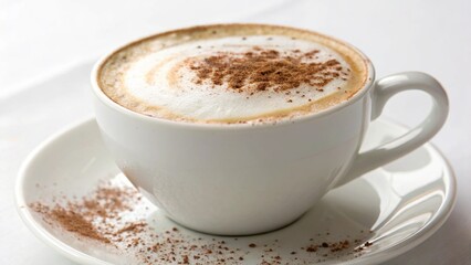 Fototapeta premium Creamy Coffee Delight: Capturing the comforting allure of a cappuccino, this image showcases a perfect blend of rich coffee and velvety foam, dusted with a hint of cocoa.
