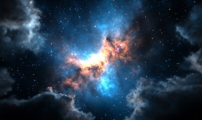 Naklejka premium Nebula in Night Sky with Clouds and Stars