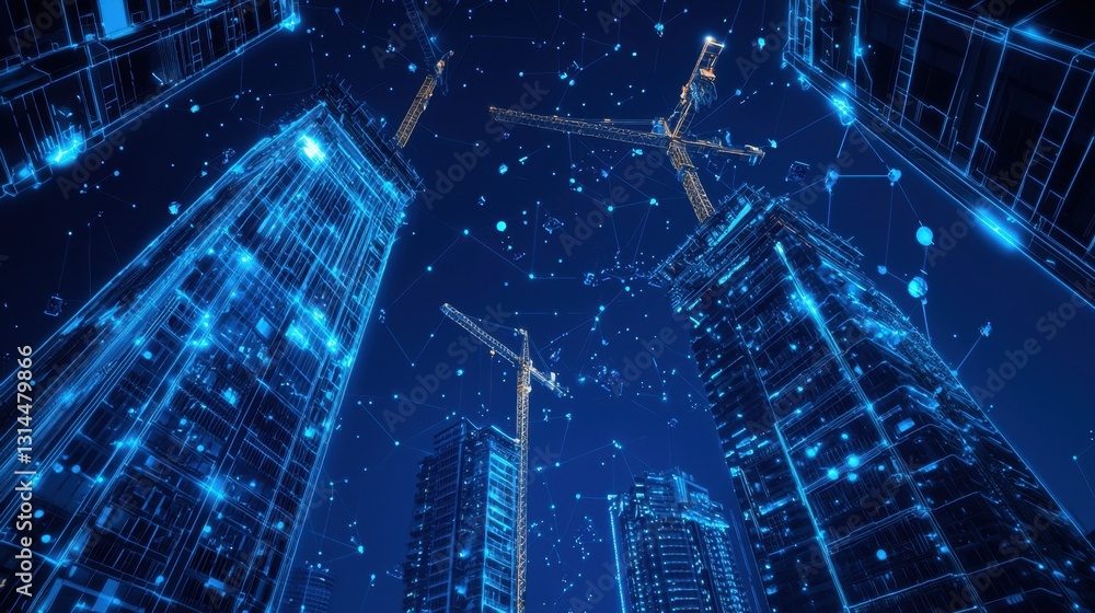 Aufkleber high-tech construction site with automated cranes and self-moving platforms