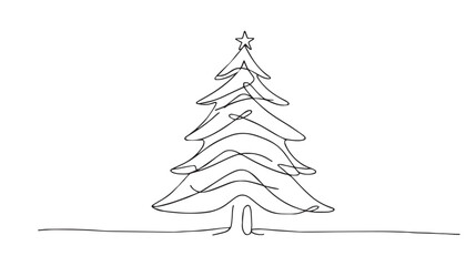Continuous one single minimal line drawing Christmas tree