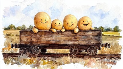 Happy Potato Family Journey: Cute Watercolor Farm Produce Artwork
