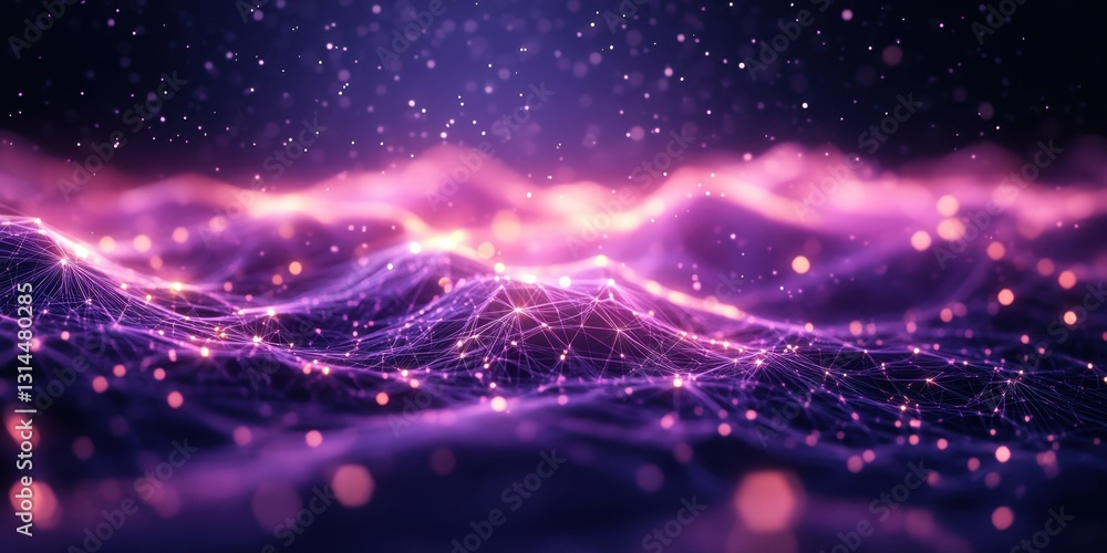 Poster a stunning abstract representation of waves aglow with a beautiful purple layered design and sparkli