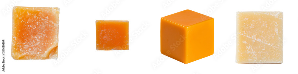 Poster The carrot cube is depicted in close-up, with its smooth texture and vibrant orange color on full display, along with its solid shape, isolated on a transparent png background