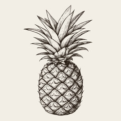 Obraz premium Detailed vector illustration of pineapple hand drawn black and white 