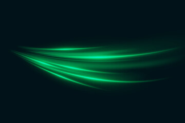 Green motion effect, light trail of lines. Vector illustration