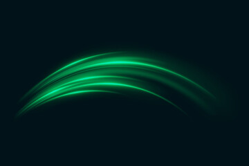 Green motion effect, light trail of lines. Vector illustration