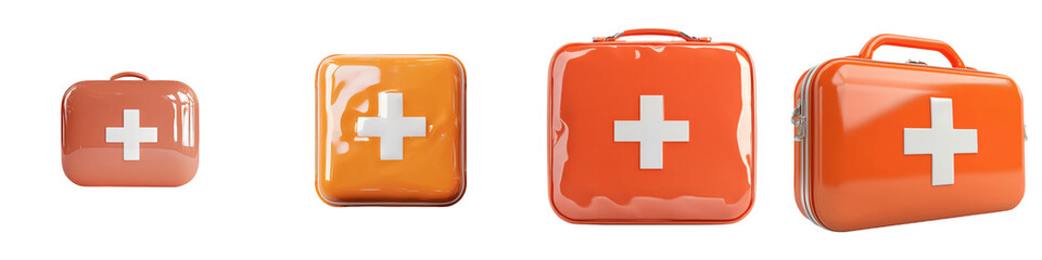 Obraz premium A white cross symbol adorns this 3D first aid kit, making it a great fit for designs in the healthcare, emergency, and medical sectors, with a transparent background and png file type