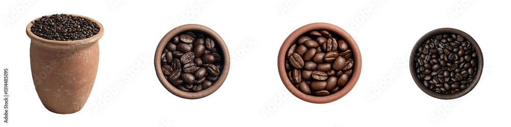Poster a 3d illustration of coffee beans in a sack is presented in a smooth and detailed style, isolated on