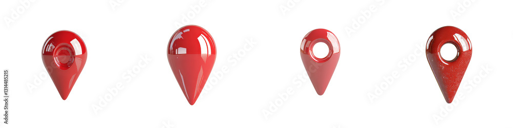 Poster This 3D illustration features a red map pin with a glossy, rounded design, commonly employed as a location marker in various maps and navigation systems, isolated on a transparent background and