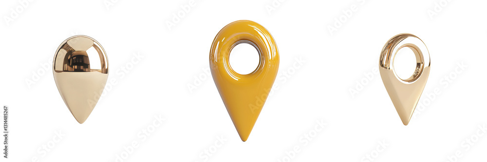 Poster This 3D location pin icon is golden in color, has a central hole, and boasts a shiny metallic finish, making it a great choice for navigation and mapping services, provided in png format with a