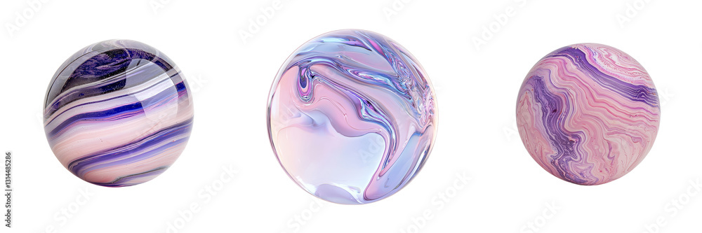 Fototapete With a glossy, marble-like design, the sphere combines purple and pink hues with flowing patterns and soft gradients, all presented on a transparent background in png format