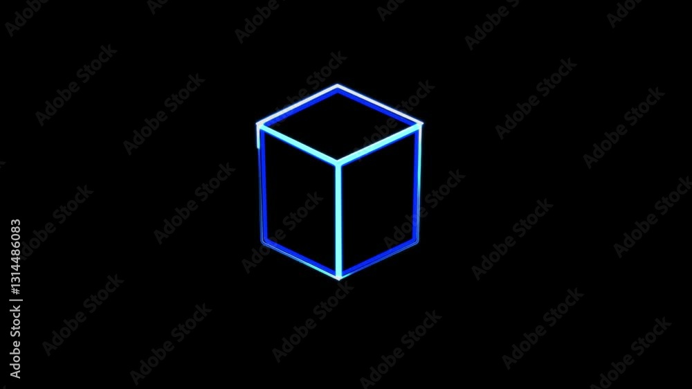 Poster cube animation,neon glowing square frame. geometric portal with simple futuristic cross section and 