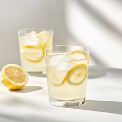 Refreshing Lemonade In Clear Glass With Lemon Slices