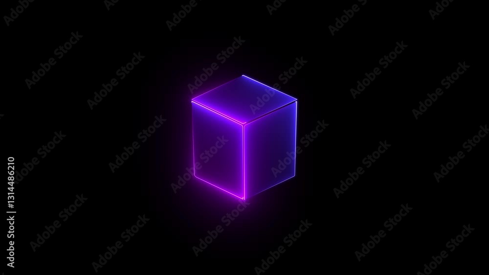Poster geometric portal with simple futuristic cross section and black lighting.neon glowing square frame.