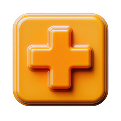 Obraz premium Glossy Orange Plus Sign Icon: A 3D Rendered Medical or Add Symbol