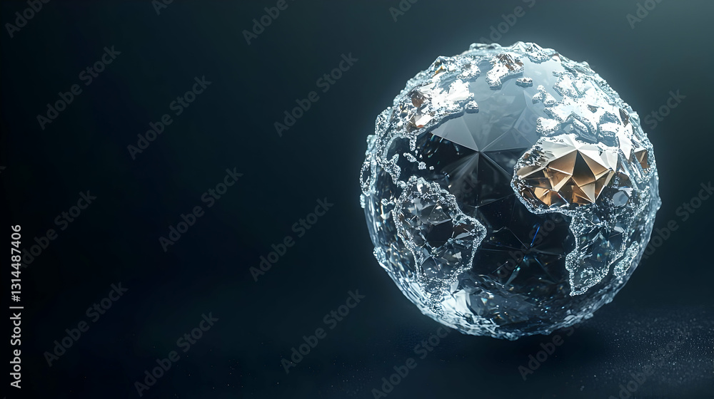 Aufkleber abstract pixelated globe with illuminated continents against dark blue background representing globa