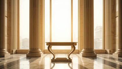 Elegant Classic Console Table in Grand Room Sunlight Interior Design
