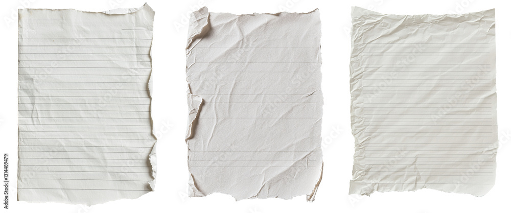 Poster torn and lined vintage notebook paper featuring a textured surface and distressed edges, ideal for a