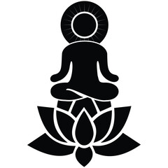 Yoga, meditation man on lotus position icon.  Meditation logo, meditation icon. A collection of yoga poses icon. Relaxation inner peace self-knowledge inner concentration. Vector illustration. 