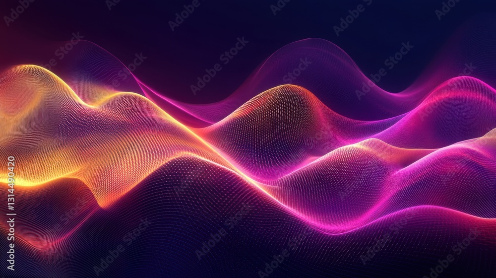 Poster captivating abstract waves of colorful light flowing in a digital space composed of vibrant patterns
