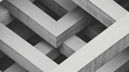 Abstract brutalist architecture with intersecting concrete beams, geometric modernism, minimalistic urban design