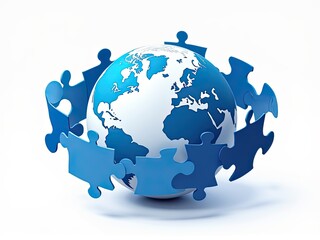 World Autism Awareness Day. Globe Surrounded by Puzzle Pieces