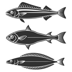 Coastal Fish Silhouette Collection: Barracuda, Halibut, Coastal Fish Silhouette Collection Barracuda, Halibut, Anchovy, and Flounder