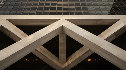 High-strength concrete beam structure supporting a glass skyscraper, modern city engineering, advanced construction