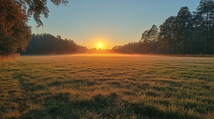 Golden Sunrise Over Misty Meadow
