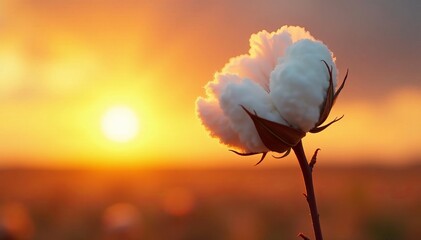 Fototapeta premium Close-up cotton bud against a golden sunset sky, hygiene, evening