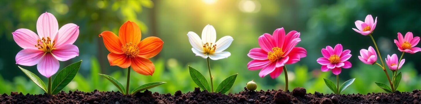 Close-up diagram of flower fertilization process, biology, petal