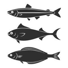 Minimalist Fish Silhouettes Including Barracuda, Halibut, Anchovy, and Flounder
