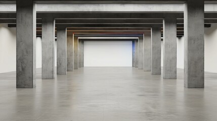 Obraz premium Underground brutalist structure with reinforced concrete beams, industrial construction, raw urban space