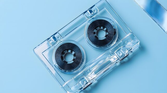 Transparent Cassette Tape With Detailed Reels and Magnetic Tape Nostalgic Aesthetic Clean Background