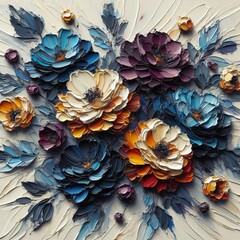 Bold textured flowers created using a palette knife technique ad