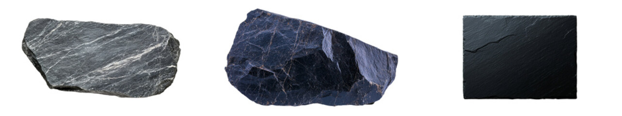 Fototapeta premium The rock in question is a dark slate color and has a layered texture along with a rough surface, contributing to its natural, jagged appearance, which is why it is frequently used in construction and