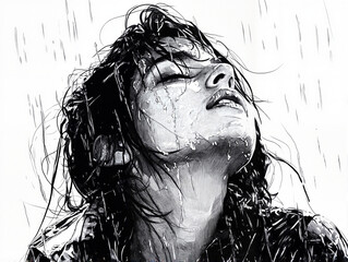 Woman enjoying rain with uplifting expression