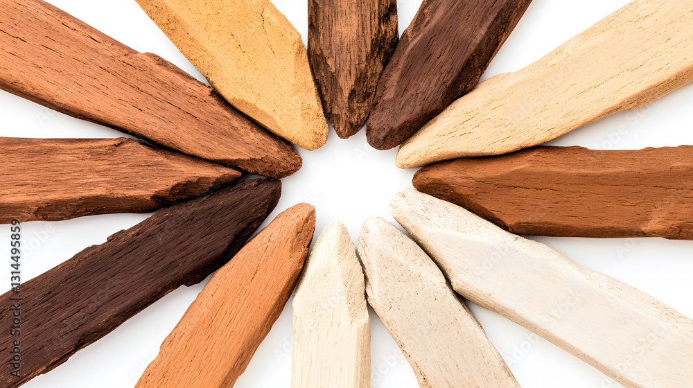 Poster various wooden pieces arranged in a circle showcasing different colors