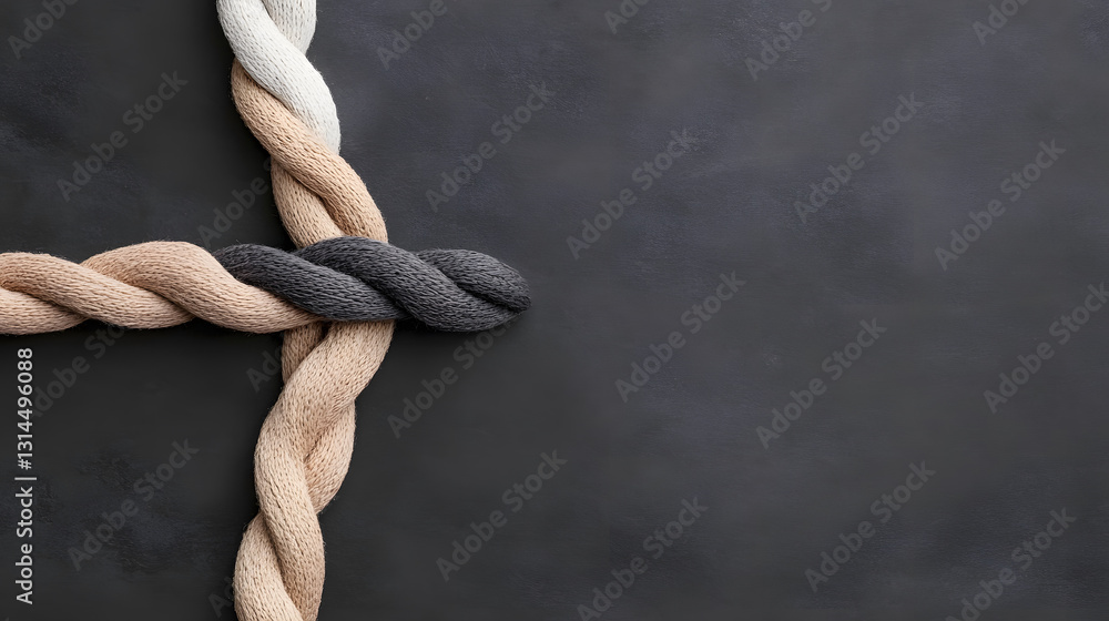 Poster braided ropes on a dark surface create a textured composition