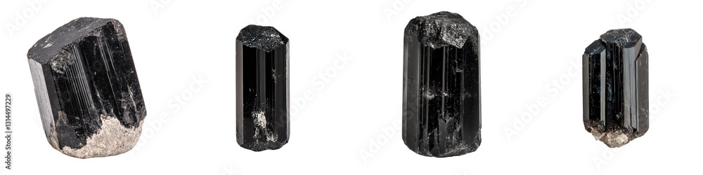 Poster shiny black obsidian stone is captured in a close-up display, highlighting its reflective surface an