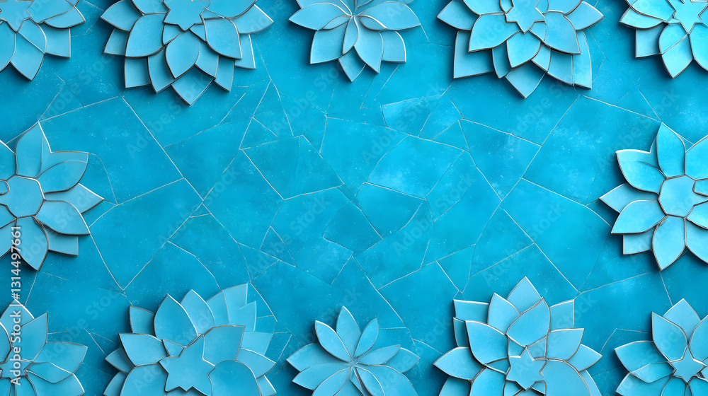 Poster blue floral patterns on a turquoise background create a serene design