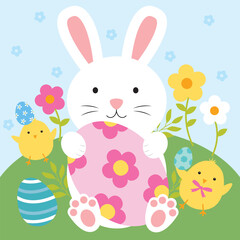 Obraz premium bunny with chick easter greeting card