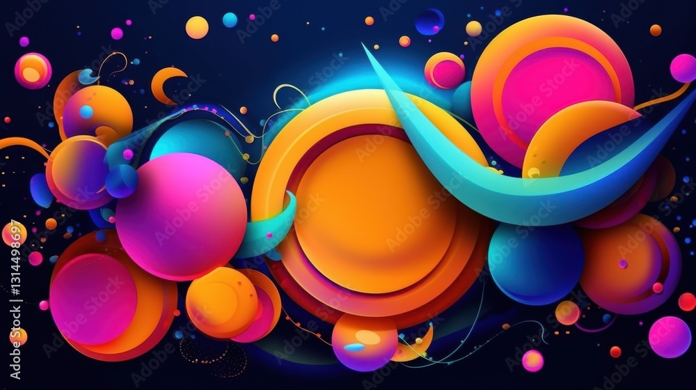 Poster vibrant abstract composition featuring colorful geometric shapes and dynamic forms