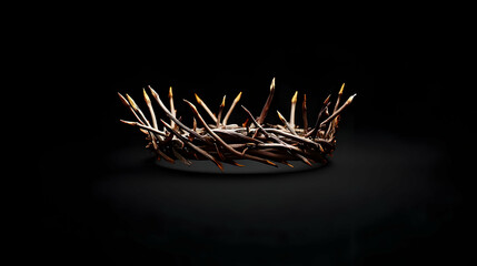 Fototapeta premium Illuminated Crown Of Thorns On Dark Background Symbolizing Sacrifice And Redemption