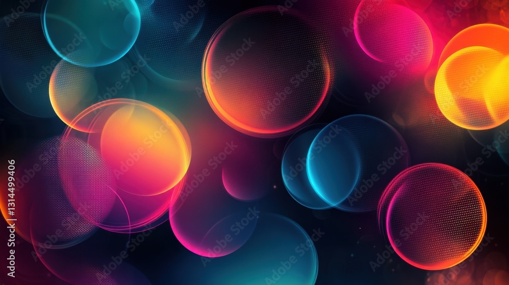 Poster vibrant abstract circles with colorful bubbles creating a dynamic background for artistic expression