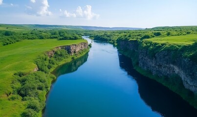 Fototapeta premium Scenic River Landscape Aerial View