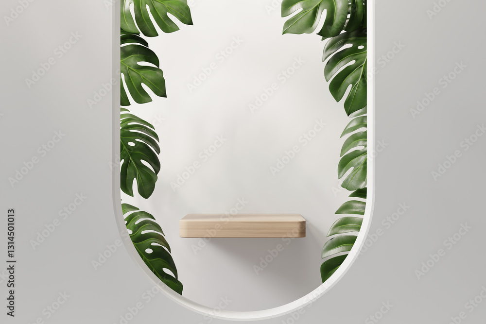Poster 3d rendering abstract platform podium with monstera plant product presentation background