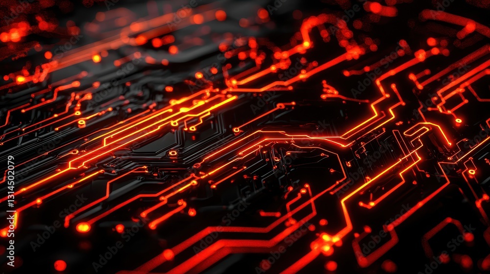 Aufkleber abstract digital circuit board with glowing red lines on black