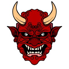 illustration of a typical Japanese oni mask with a little red detail as the color