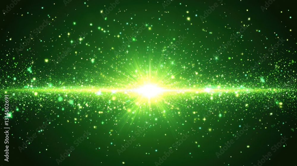 Canvas Prints emerald radiance a captivating display of vibrant green light and sparkling stars in a cosmic explos